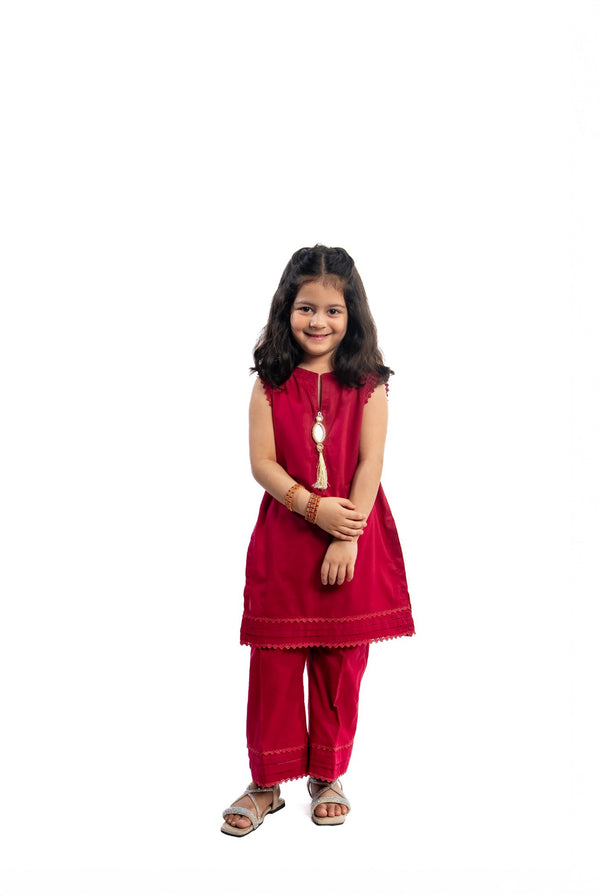 Maroon Sleeveless Shirt with Flared Pants